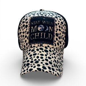 Cheetah print Ponytail Hat w/Stay Wild Moon Child patch on front-Adjustable-NWOT